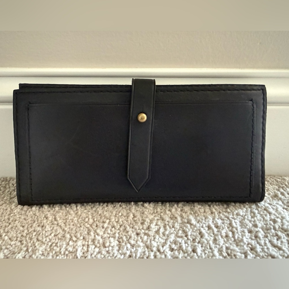 Madewell Black Leather Wallet Clutch with Snap Strap